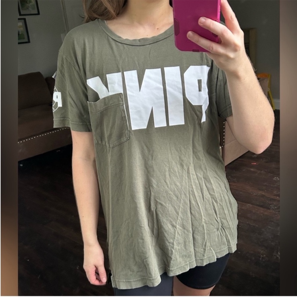 PINK Victoria's Secret Olive Green Short Sleeve Tee